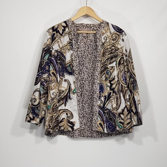 Chico's Paisley & Animal Print Lightweight Cotton Open Front Jacket Sz 2 - Picture 1 of 3